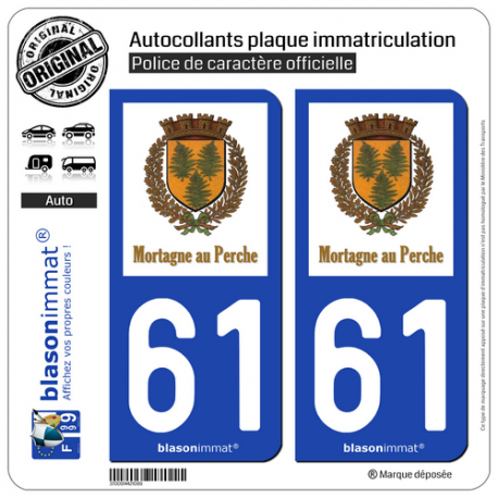2 Autocollants plaque immatriculation Auto 61 Mortagne-au-Perche - Commune