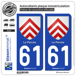 2 Autocollants plaque immatriculation Auto 61 Le Perche - Armoiries