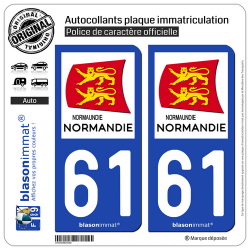 2 Autocollants plaque immatriculation Auto 61 Normandie - Région