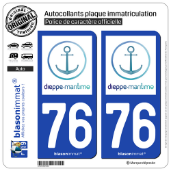 2 Autocollants plaque immatriculation Auto 76 Dieppe - Tourisme