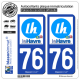 2 Autocollants plaque immatriculation Auto 76 Le Havre - Ville
