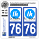 2 Autocollants plaque immatriculation Auto 76 Le Havre - Tourisme