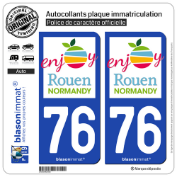 2 Autocollants plaque immatriculation Auto 76 Rouen - Tourisme
