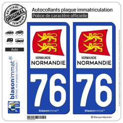 2 Autocollants plaque immatriculation Auto 76 Normandie - Région
