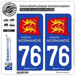 2 Autocollants plaque immatriculation Auto 76 Normandie - Région II