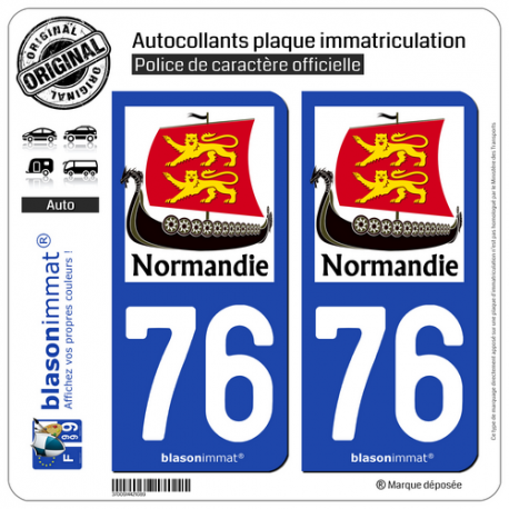 2 Autocollants plaque immatriculation Auto 76 Normandie - Drakkar