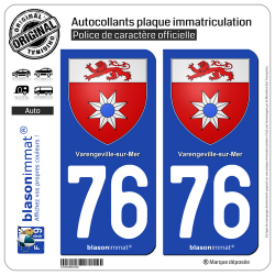 2 Autocollants plaque immatriculation Auto 76 Varengeville-sur-Mer - Armoiries