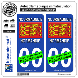 2 Autocollants plaque immatriculation Auto Normandie - Drapeau 3 Léopards