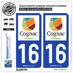2 Autocollants plaque immatriculation Auto 16 Cognac - Tourisme