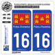 2 Autocollants plaque immatriculation Auto 16 Poitou-Charentes - Drapeau
