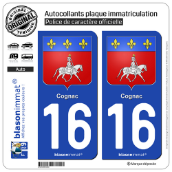 2 Autocollants plaque immatriculation Auto 16 Cognac - Armoiries