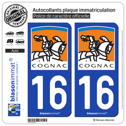 2 Autocollants plaque immatriculation Auto 16 Cognac - Ville