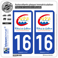 2 Autocollants plaque immatriculation Auto 16 Confolens - Festival