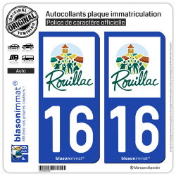 2 Autocollants plaque immatriculation Auto 16 Rouillac - Commune