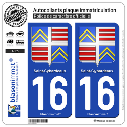 2 Autocollants plaque immatriculation Auto 16 Saint-Cybardeaux - Armoiries