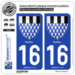 2 Autocollants plaque immatriculation Auto 16 Ruffec - Armoiries