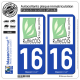 2 Autocollants plaque immatriculation Auto 16 Ruffec - Pays