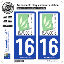 2 Autocollants plaque immatriculation Auto 16 Ruffec - Pays