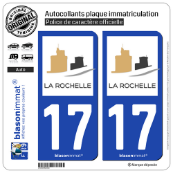 2 Autocollants plaque immatriculation Auto 17 La Rochelle - Tourisme