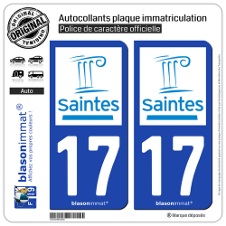 2 Autocollants plaque immatriculation Auto 17 Saintes - Ville