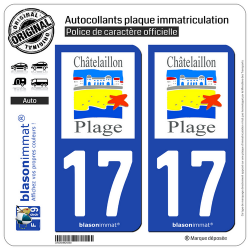 2 Autocollants plaque immatriculation Auto 17 Châtelaillon-Plage - Commune