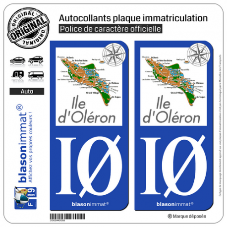 2 Autocollants plaque immatriculation Auto IØ Île d'Oléron - Aperçu Général