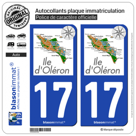 2 Autocollants plaque immatriculation Auto 17 Île d'Oléron - Aperçu Général