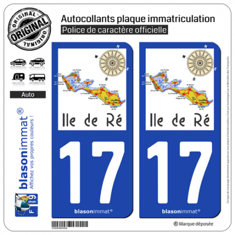 2 Autocollants plaque immatriculation Auto 17 Île de Ré - Aperçu Général