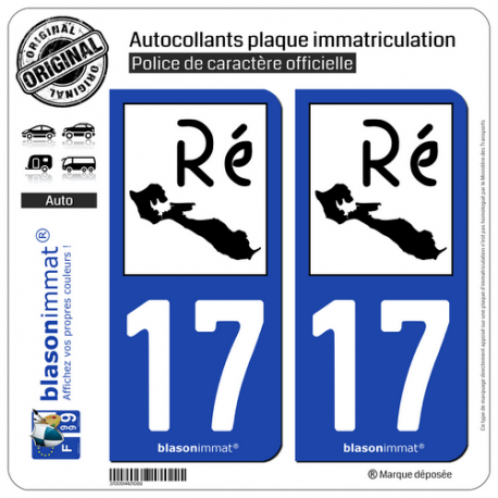2 Autocollants plaque immatriculation Auto 17 Île de Ré - Ré