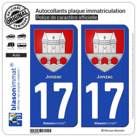 2 Autocollants plaque immatriculation Auto 17 Jonzac - Armoiries