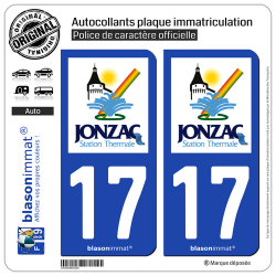 2 Autocollants plaque immatriculation Auto 17 Jonzac - Commune