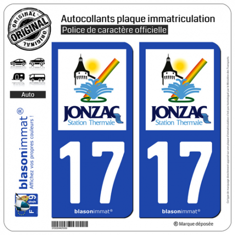 2 Autocollants plaque immatriculation Auto 17 Jonzac - Commune