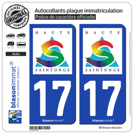 2 Autocollants plaque immatriculation Auto 17 Jonzac - Agglo