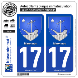 2 Autocollants plaque immatriculation Auto 17 Marennes - Armoiries