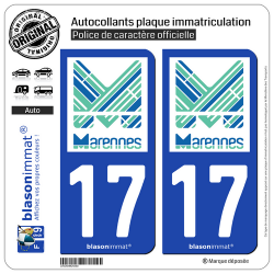 2 Autocollants plaque immatriculation Auto 17 Marennes - Ville