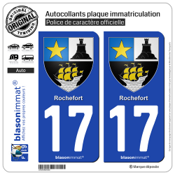 2 Autocollants plaque immatriculation Auto 17 Rochefort - Armoiries