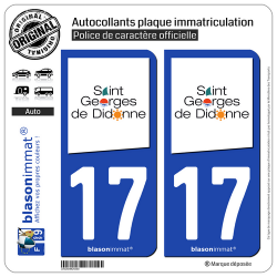 2 Autocollants plaque immatriculation Auto 17 Saint-Georges-de-Didonne - Commune