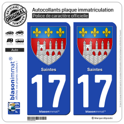 2 Autocollants plaque immatriculation Auto 17 Saintes - Armoiries