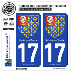 2 Autocollants plaque immatriculation Auto 17 St-Jean-d'Angély - Armoiries