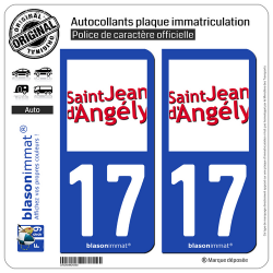 2 Autocollants plaque immatriculation Auto 17 Saint-Jean-d'Angély - Ville