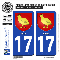 2 Autocollants plaque immatriculation Auto 17 Province de l'Aunis - Armoiries