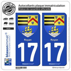 2 Autocollants plaque immatriculation Auto 17 Royan - Armoiries