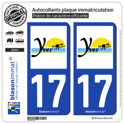 2 Autocollants plaque immatriculation Auto 17 Yves - Commune