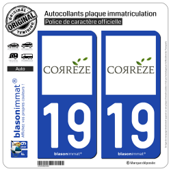 2 Autocollants plaque immatriculation Auto 19 Corrèze - Département