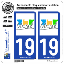 2 Autocollants plaque immatriculation Auto 19 Ussel - Ville