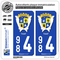 2 Autocollants plaque immatriculation Auto 984 TAAF - Armoiries