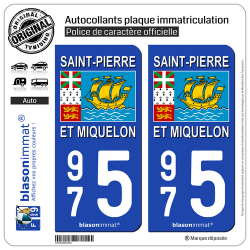 2 Autocollants immatriculation Auto 975 Saint-Pierre et Miquelon - Drapeau