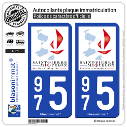 2 Autocollants immatriculation Auto 975 Saint-Pierre et Miquelon - Tourisme