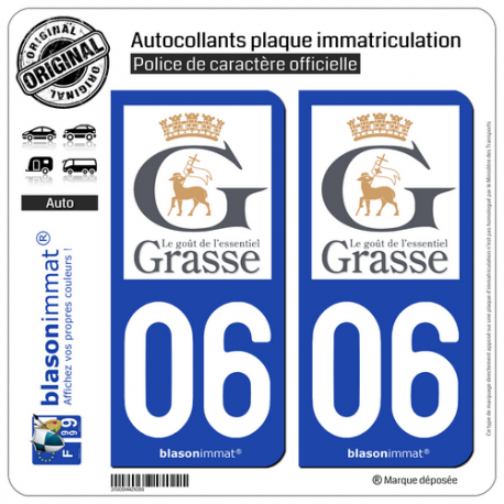 2 Autocollants plaque immatriculation Auto 06 Grasse - Ville