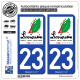 2 Autocollants plaque immatriculation Auto 23 Limousin - Tourisme